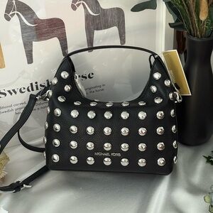 Michael Kors Black Crossbody Bag with Silver Accents